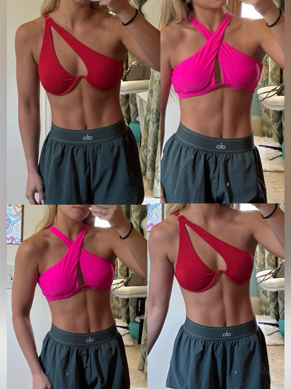 BUNDLE!!! Women’s Asymmetric Underwire Bikini Top - Red & Hot Pink